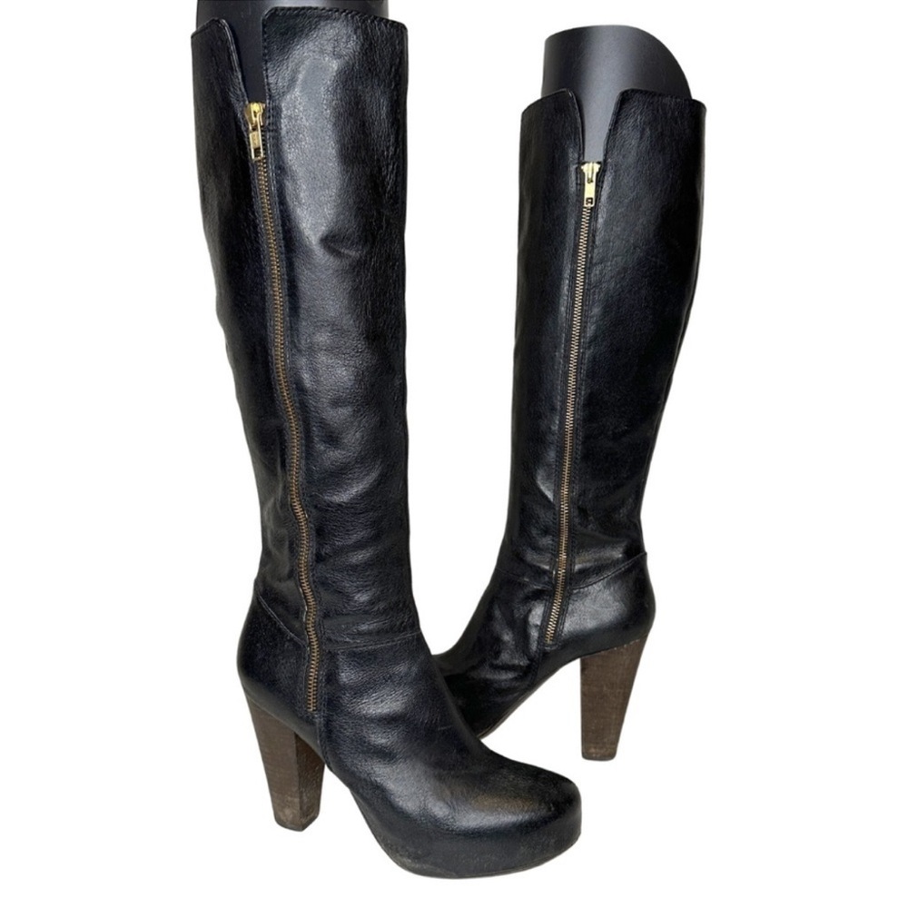 COPY - Steve Madden Rikki Black Leather Tall Boots Platform Block Heel